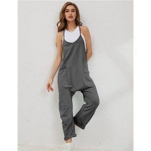 Jumpsuits Summer Sleeveless Loose Spaghetti Strap Dark Grey